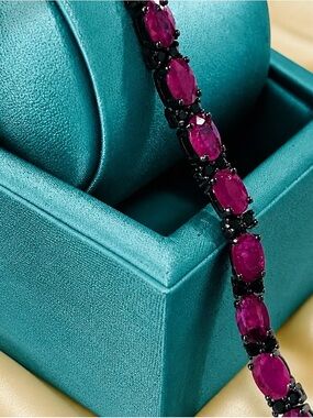Genuine Ruby & Black Spinel, black rhodium over S925 Tennis Bracelet.